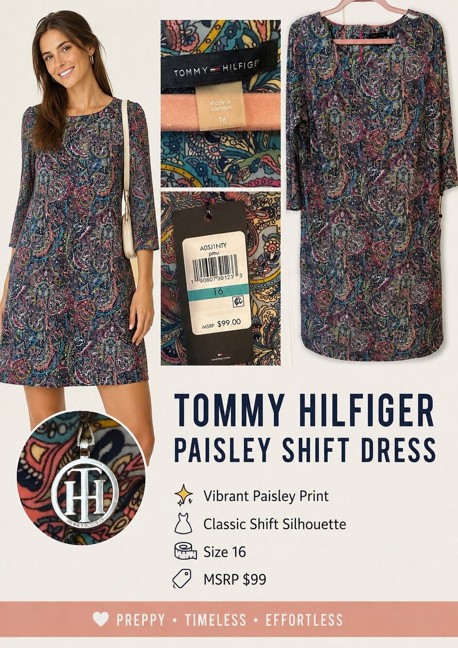 Tommy Hilfiger Paisley Print Dress Women's 16 New With Tags
